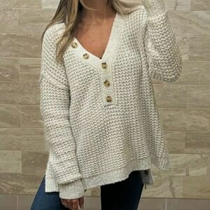 Free People Whistle Sweater Cream V Neck Oversize XS